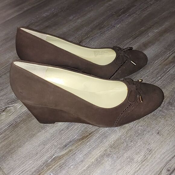 Isaac Mizrahi Live Imkalma brown Wedges Sz 7 NWOT - Picture 5 of 8